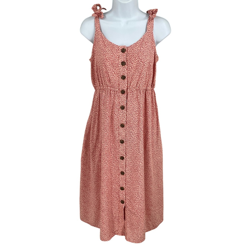 Gap Maternity SunDress Womens S Red Floral Tie Strap Button Front Midi Boho